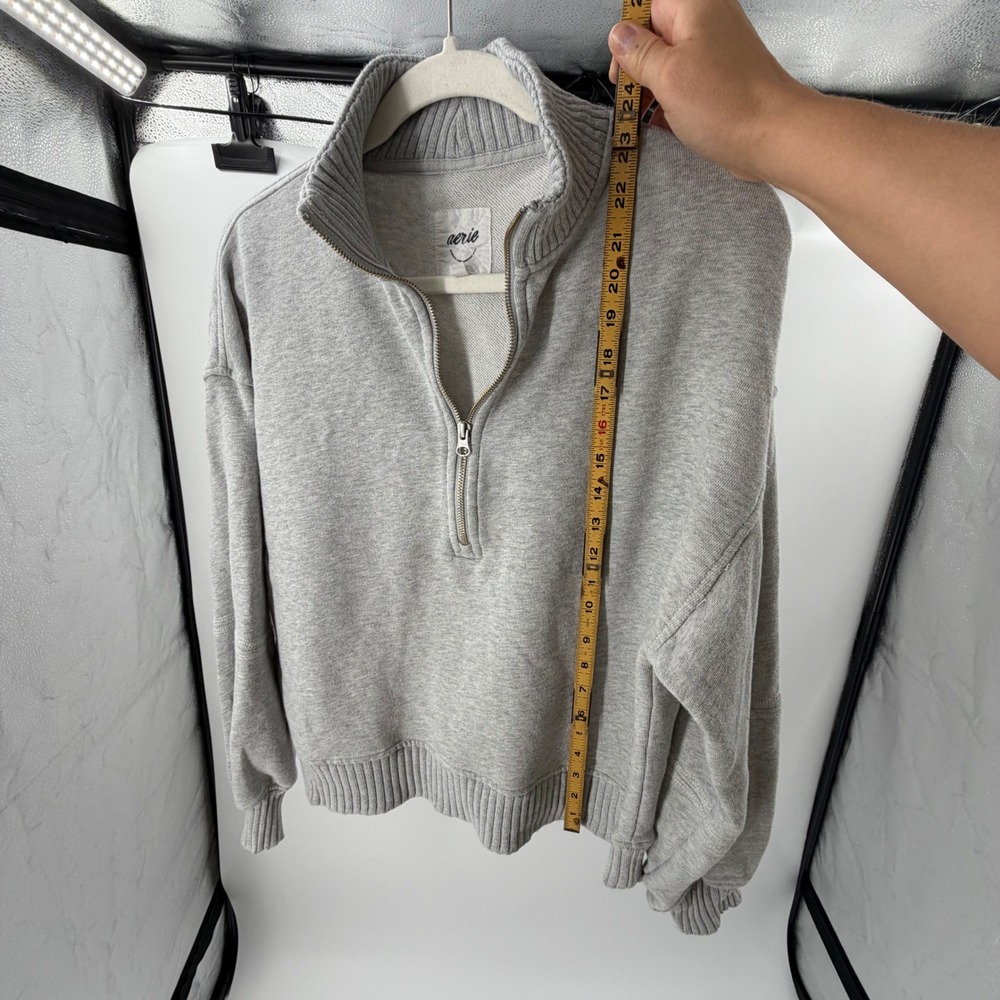 Aerie Womens Quarter Zip Sweatshirt Heather Gray Oversized Pullover Small - Picture 5 of 7